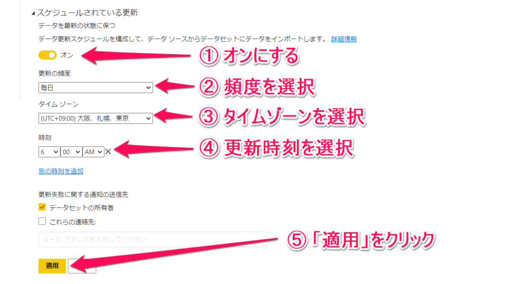 更新の詳細設定画面